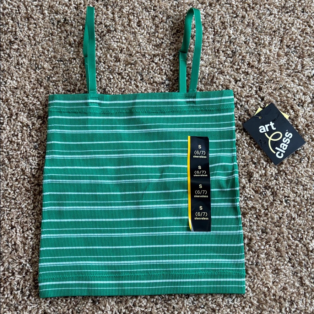 Art Class Seamless Tube Top Green and White Striped Tank Top Girls Size Small